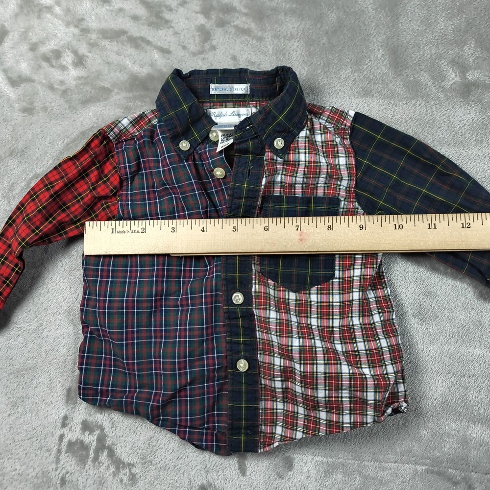 Ralph Lauren Baby Boy Shirt 6M Plaid Button Up Tartan Patchwork Stretch - Picture 10 of 12